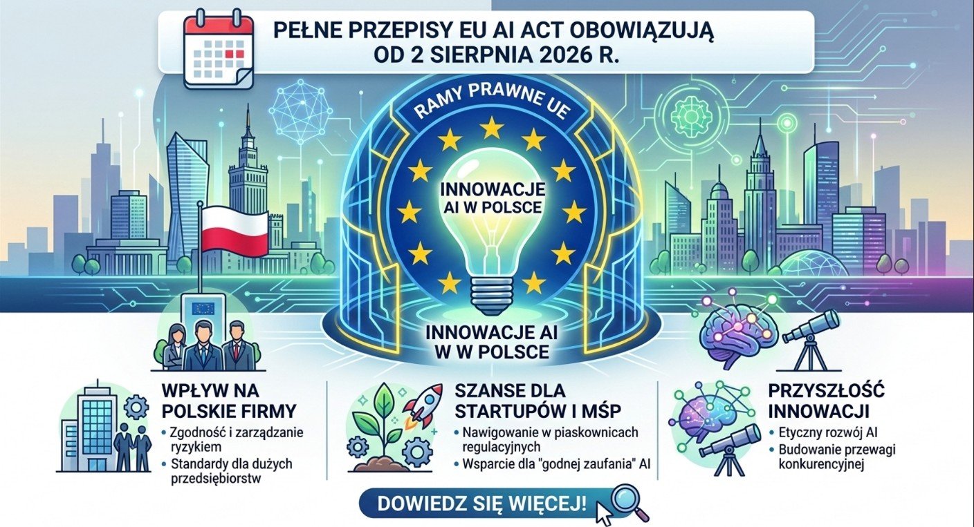 Cyfrowa mapa Europy z siecią neuronową AI i napisem AI Act 2026 — regulacje sztucznej inteligencji w Unii Europejskiej