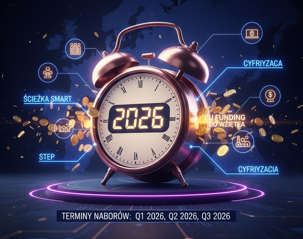 unijne fundusze 2026 dla przedsiębiorców – pieniądze, flaga UE, polska firma