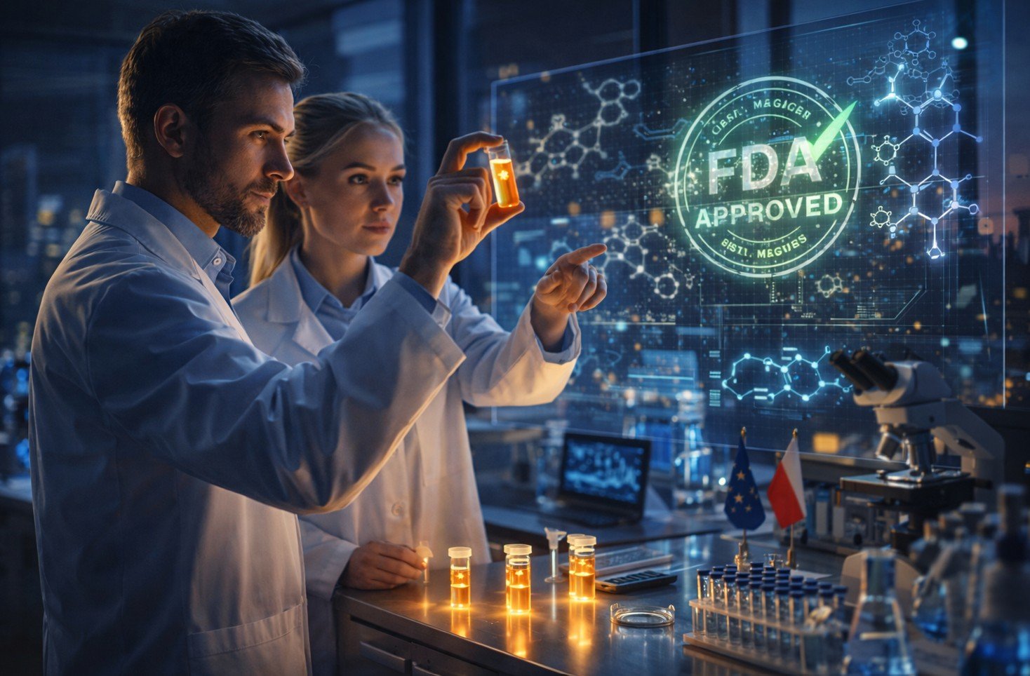 Naukowcy w laboratorium biotechnologicznym — biotechnologia Polska FDA zatwierdza pierwszy biosimilar natalizumabu na stwardnienie rozsian