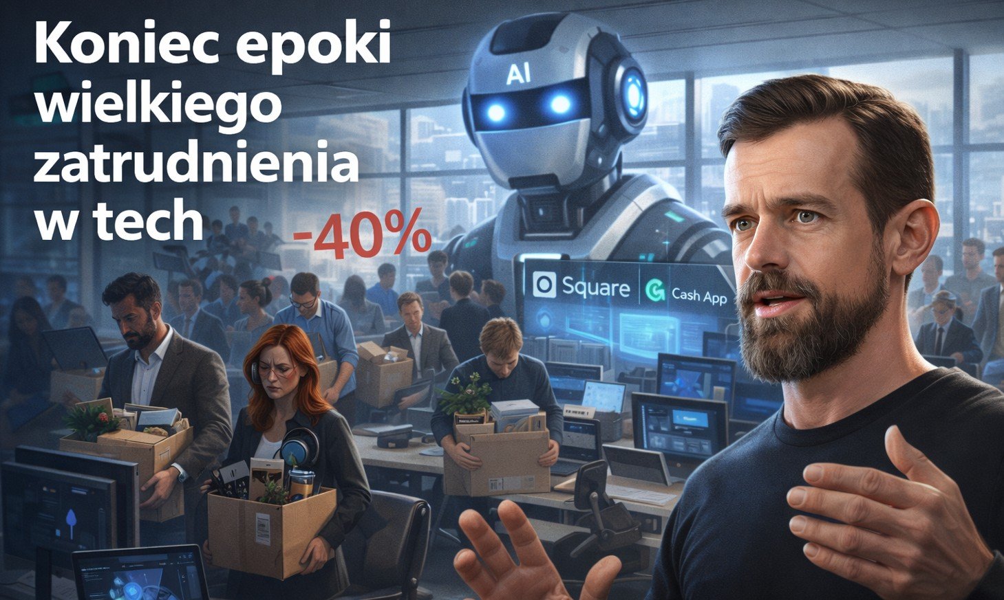 Jack Dorsey prezes Block ogłasza zwolnienia 4000 pracowników przez sztuczną inteligencję AI 2026