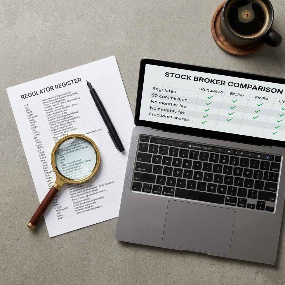 Laptop screen with brokerage comparison checklist