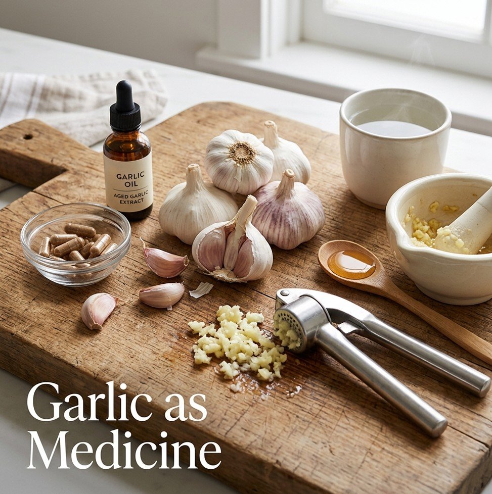 Garlic: proven benefits for blood pressure, cholesterol, and immune support — but cooking destroys its power. Crush, wait 10 minutes, then eat raw. #GarlicAsMedicine #HeartHealth #NaturalRemedies