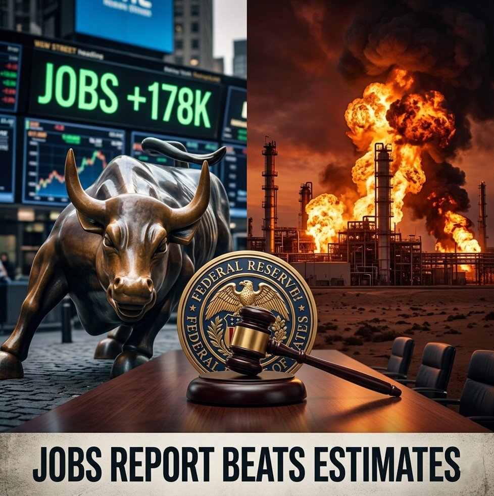 US jobs report beats estimates market reaction split screen