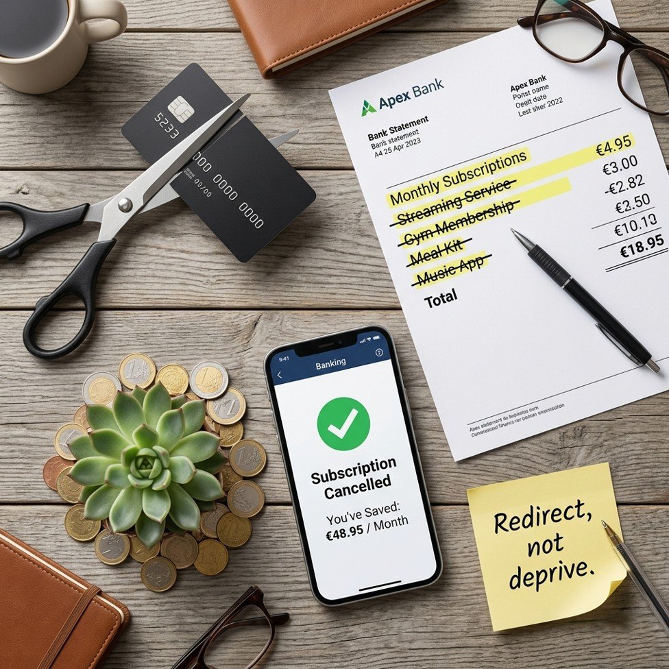 Scissors cutting credit card and cancelled subscription notifications