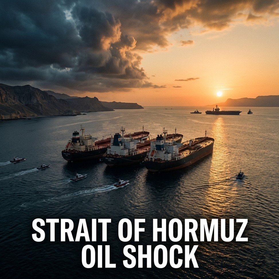 Strait of Hormuz oil tankers anchored with Iranian patrol boats and