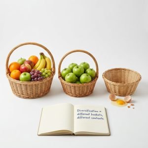 Three baskets illustrating diversification metaphor