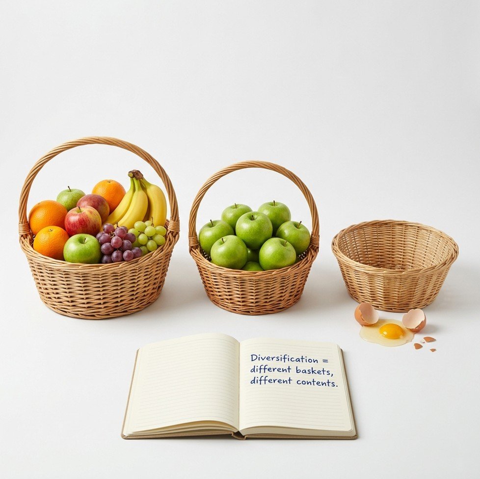 Three baskets illustrating diversification metaphor