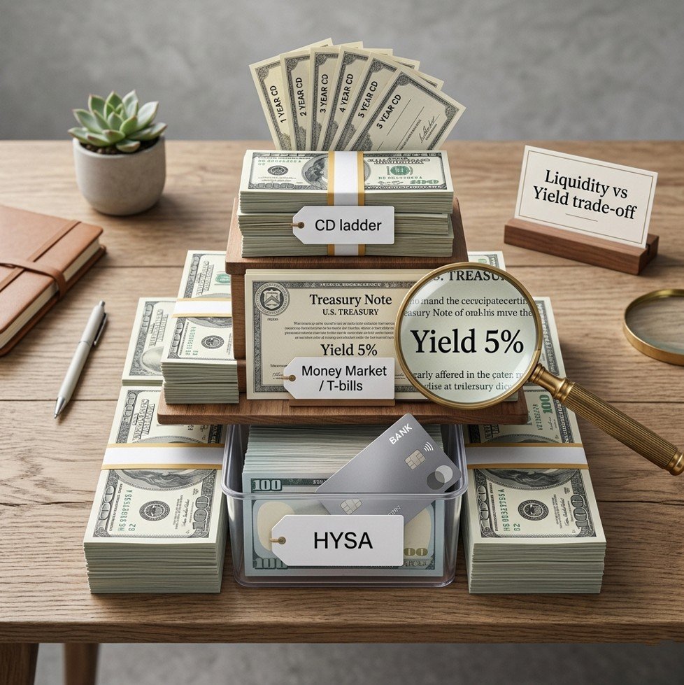 Tiered pyramid of cash storage options illustrating where to keep cash during market uncertainty