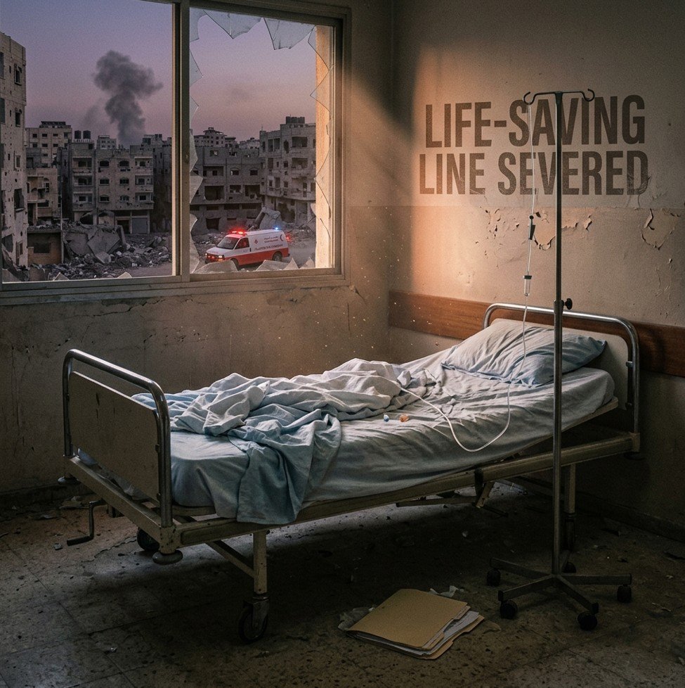 “WHO Gaza Gaza medical evacuation medical evacuation suspension — empty hospital suspension — bed after empty hospital bed after crisis crisis”)