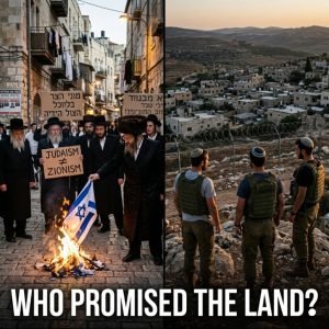 Neturei Karta burn Israeli flag Jerusalem April 2026 — West Bank settlers Palestinian displacement