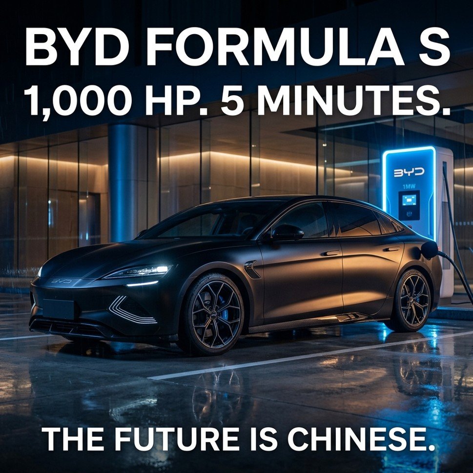 BYD Formula S electric sedan 1000 HP at 1MW charging station
