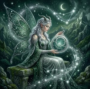 Fairy Astrola Capricorn horoscope June 2026 — cosmic illustration with sea-goat zodiac symbol and stars