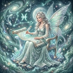 Fairy Astrola Pisces horoscope June 2026 — cosmic illustration with two fish zodiac symbol and stars