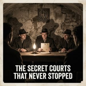 "Polish Underground State secret court session occupied Warsaw 1943 — judges issuing verdict by lamplight"
