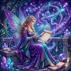 Fairy Astrola Sagittarius horoscope June 2026 — cosmic illustration with archer zodiac symbol and stars