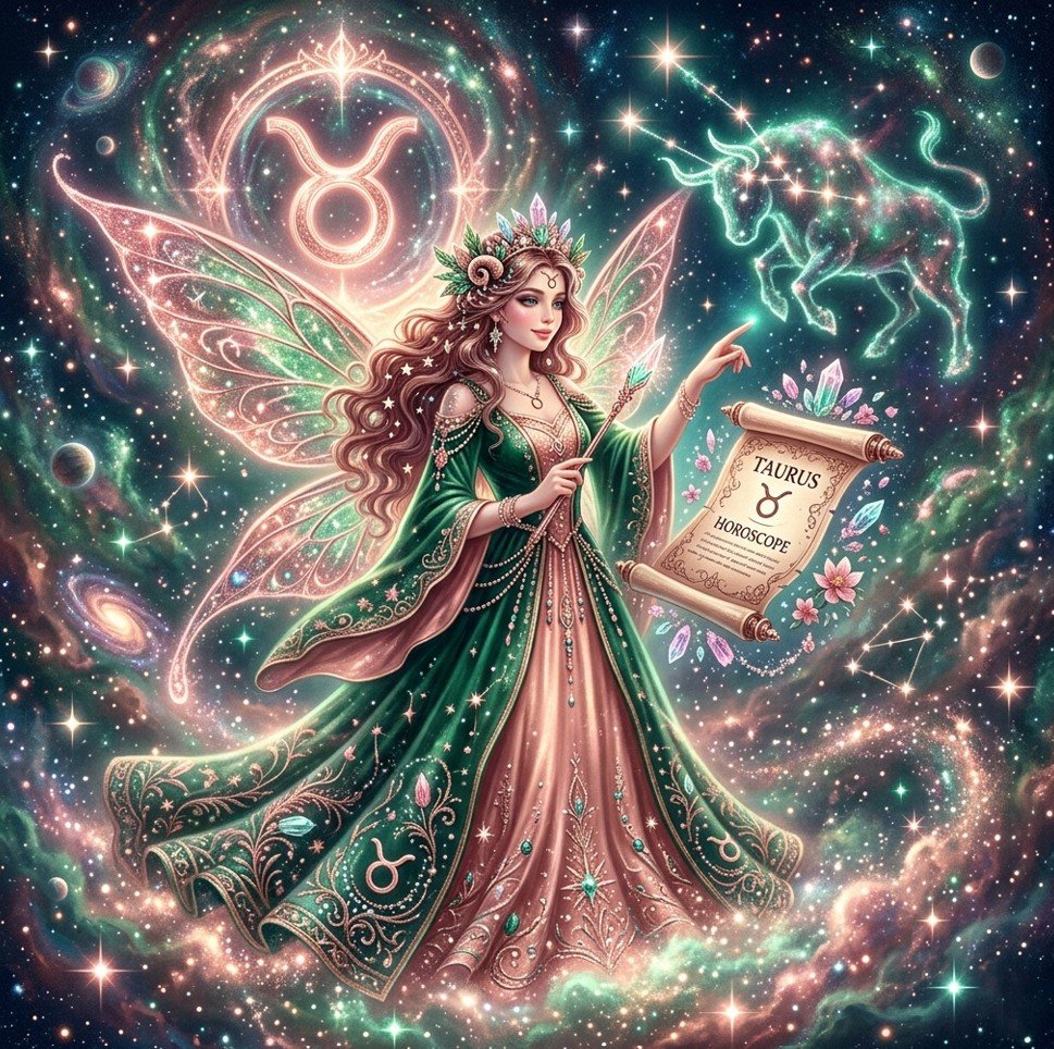 Fairy Astrola Taurus horoscope June 2026 — cosmic illustration with bull zodiac symbol and stars