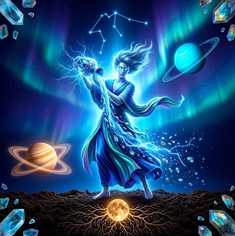 Fairy Astrola Aquarius horoscope July 2026 — cosmic illustration with zodiac symbol and stars